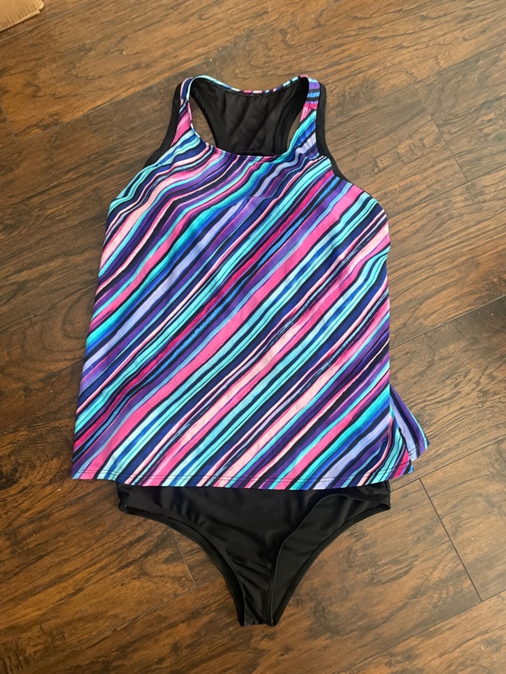 Swimsuits For All Striped Tankini Coverup in Purple, Pink, Blue, Teal, Black